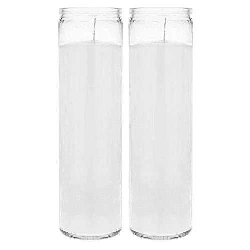 Brilux 2 velas blancas clásicas en vidrio de 8 pulgadas de alto
