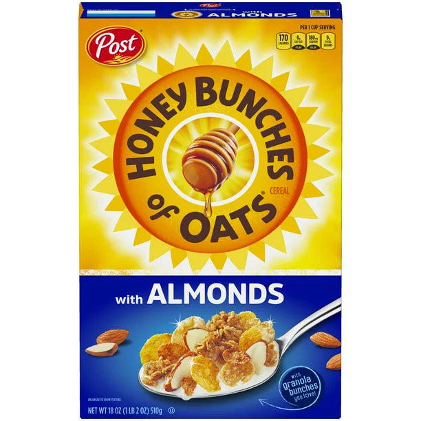 Post Honey Bunches of Oats with Almonds Breakfast Cereal Family Size Cereal 18 OZ Box