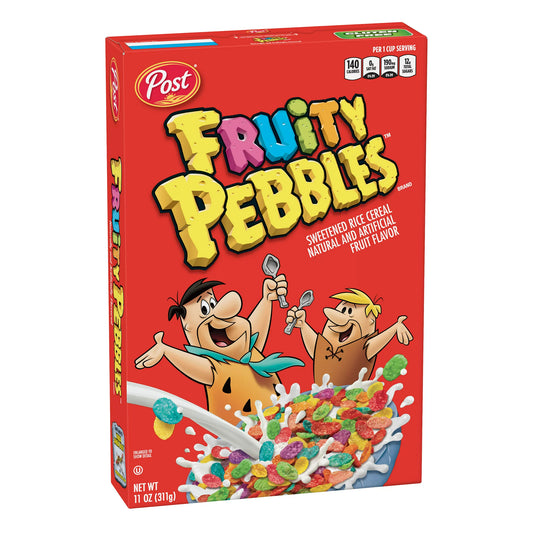 Post Fruity PEBBLES Desayuno Cereal Sin Gluten 10 Vitaminas y Minerales Desayuno Snacks Cereal de Arroz Endulzado 11 Oz
