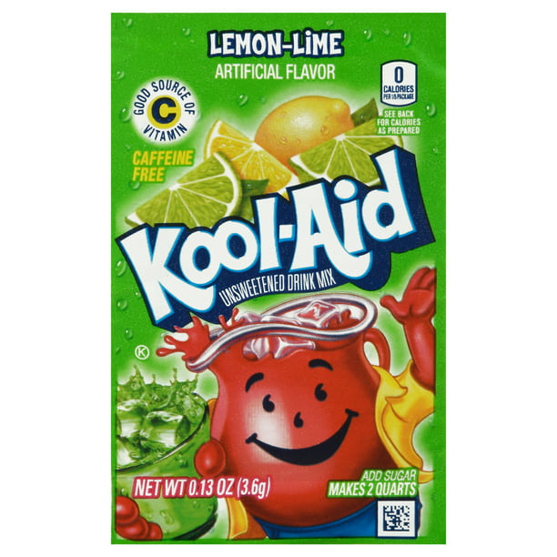Kool-Aid - Mezcla de refrescos en polvo con sabor artificial a lima limón sin azúcar, paquete de 0.13 oz