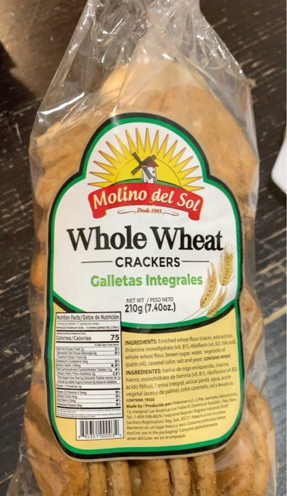 Molino del Sol Whole Wheat Crackers 7.40 Oz
