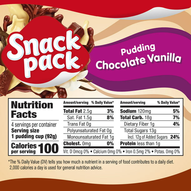 Snack Pack Chocolate Vanilla Pudding Cups Made with Real Milk 3.25 oz 4 Pack