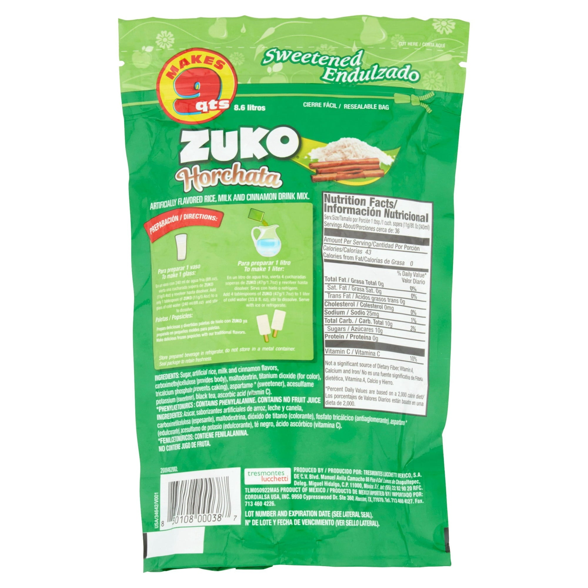 Mezcla de polvo instantáneo Zuko Horchata 14.1 oz