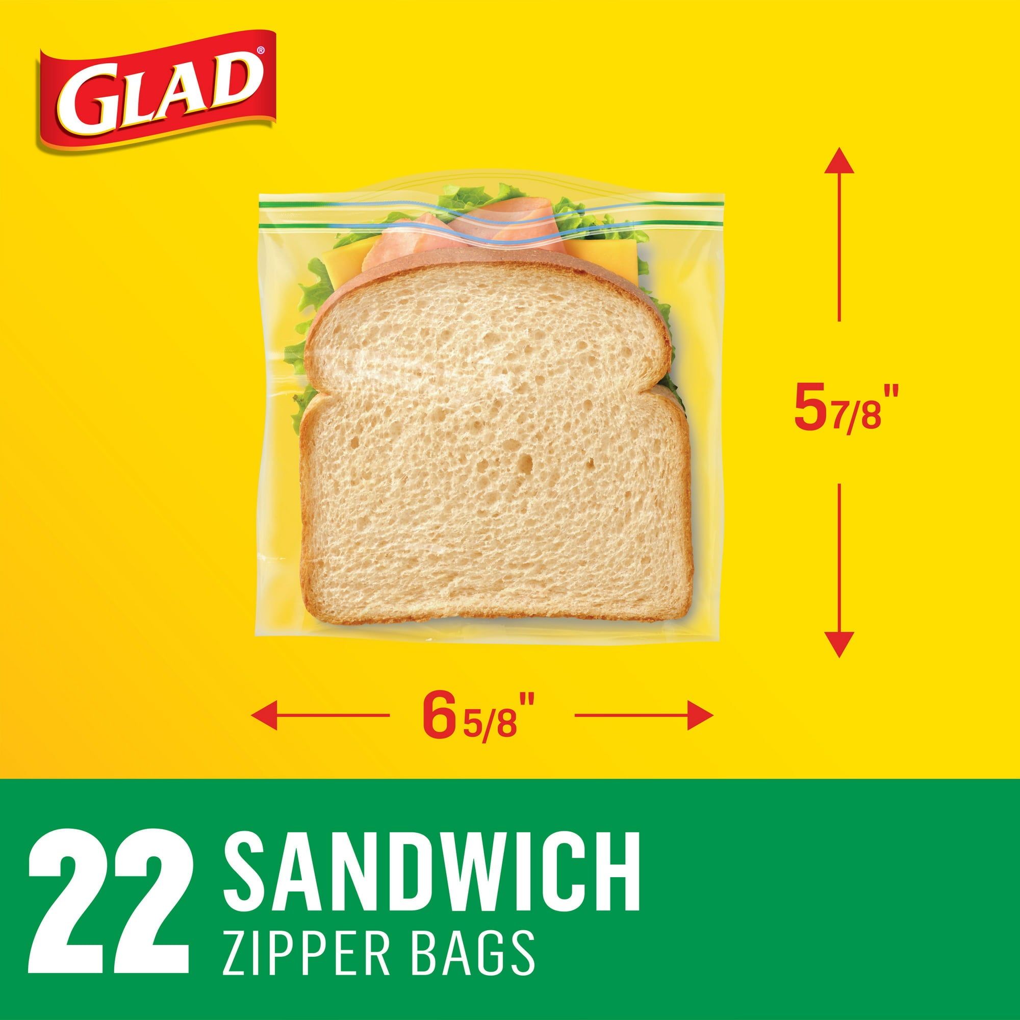 Glad Zipper Sandwich Storage Double Seal Bag 22 Count