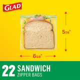Glad Zipper Sandwich Storage Double Seal Bag 22 Count