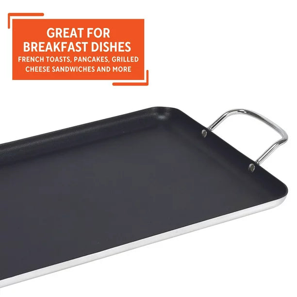 Imusa 17" x 10" Nonstick Double Burner Griddle with Metal Handles Black