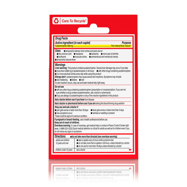 Tylenol Extra Strength 500 mg Acetaminophen Caplets Travel Size 6 Ct
