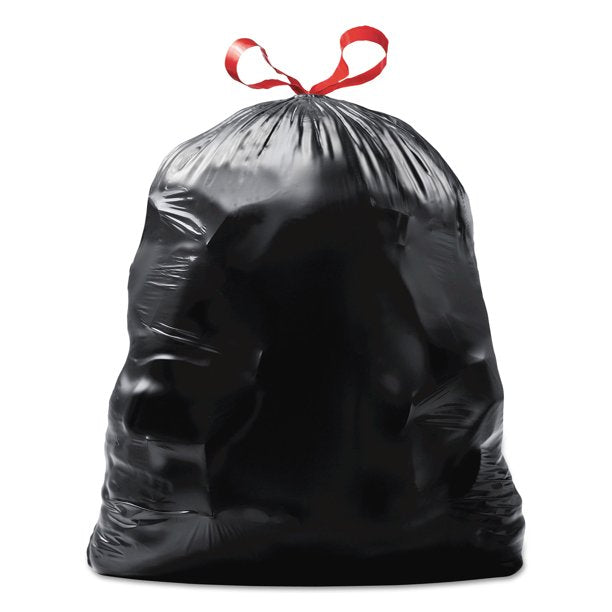 Drawstring Large Trash Bags 30 gal 1.05 mil 30" x 33" Black 15/Box