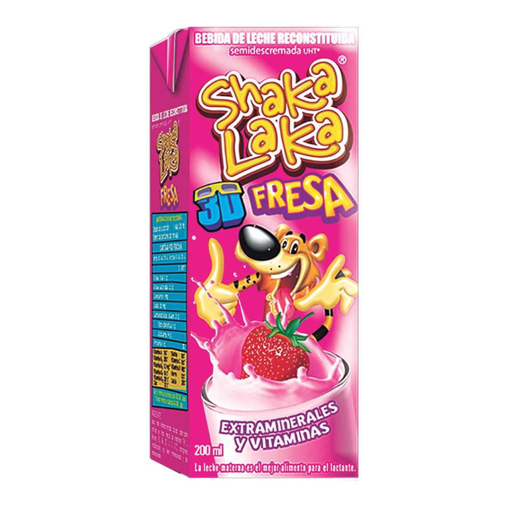 Bebida Shaka laka de Leche Sabor de Fresa UHT Extra Minerales y Vitaminas - 200ml