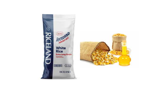 Combo 1: Arroz Riceland 50 lbs y Aceite de Maíz del pueblo 2.5 galones
