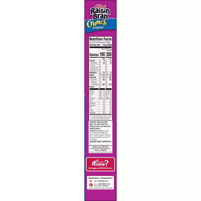 Kellogg's Raisin Bran Crunch Cereal de desayuno frío original 15.9 oz