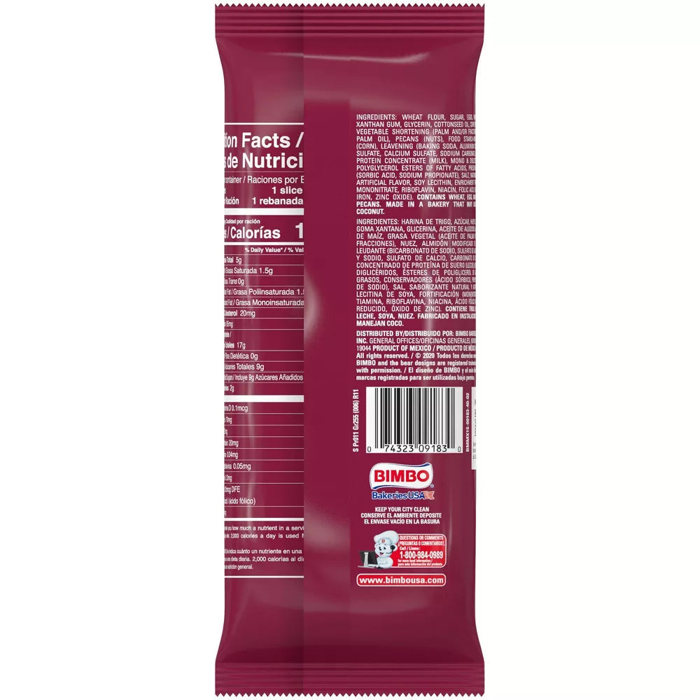 Bimbo Panque Con Nuez Pecan Pound Cake 8.99 oz