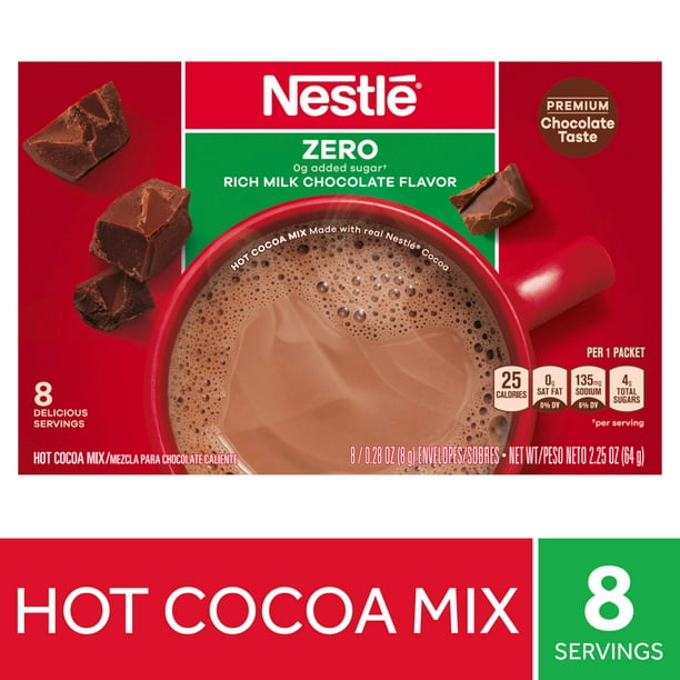 Nestle Hot Cocoa Zero Rich Milk Chocolate Flavored Mix Powder 2.25 oz Caja de 8 unidades