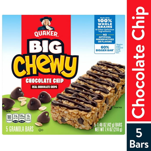 Quaker Big Chewy Granola Bars 60% Larger Chocolate Chip (5 Pack)