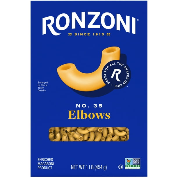 Ronzoni Elbows 16 oz Pasta para macarrones con queso o salsas espesas Sin OMG Vegetariano