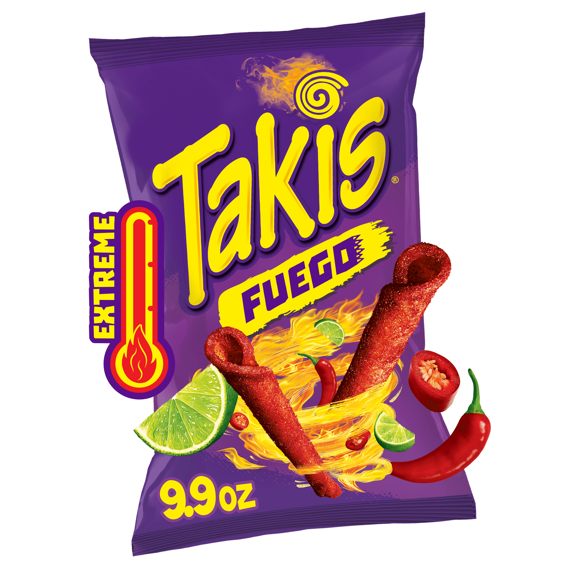 Takis Fuego Rolled Tortilla Chips Hot Chili Pepper y Lima con sabor artificial bolsa de 9.9 onzas