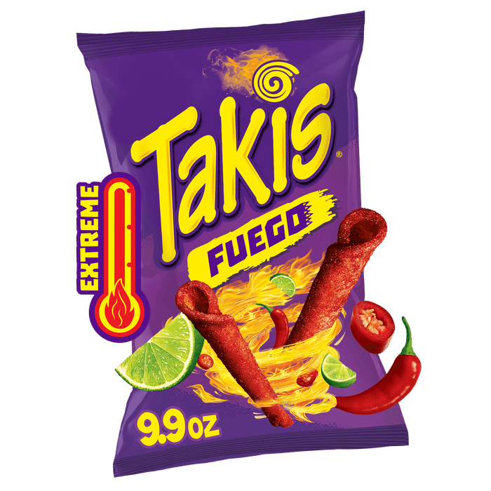 Takis Fuego Rolled Tortilla Chips Hot Chili Pepper and Lime Artificially Flavored 9.9 Ounce Bag