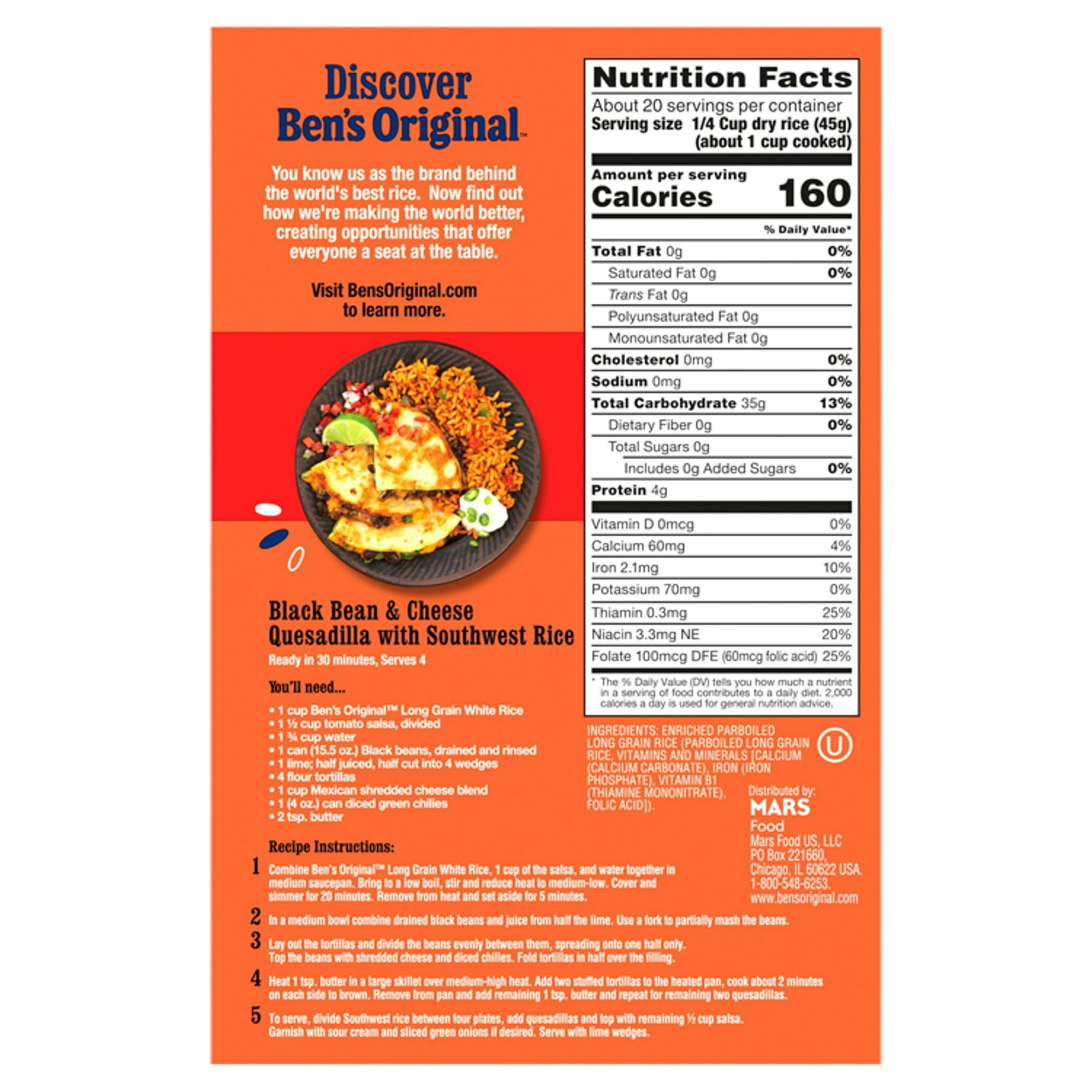 BEN'S ORIGINAL™ Arroz de grano largo sancochado enriquecido de marca convertida Caja de 2 libras