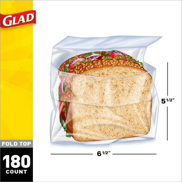 Glad Fold Top Food Storage Sandwich Bags 180 Count