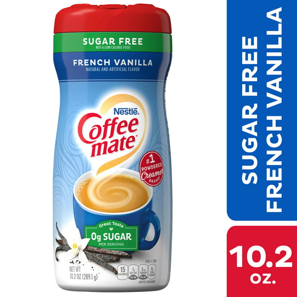 COFFEE MATE Crema de café en polvo de vainilla francesa sin azúcar 10.2 oz. Bote | Crema No Láctea Sin Lactosa Sin Gluten