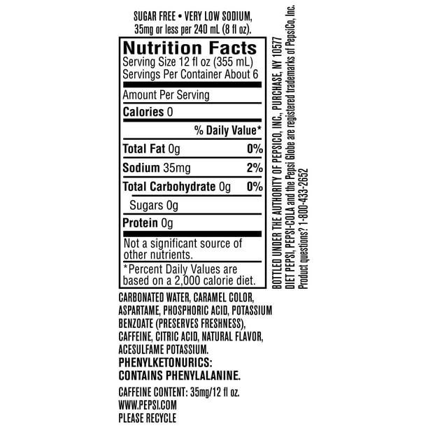 Diet Pepsi Cola Soda Pop 2 Liter Bottle