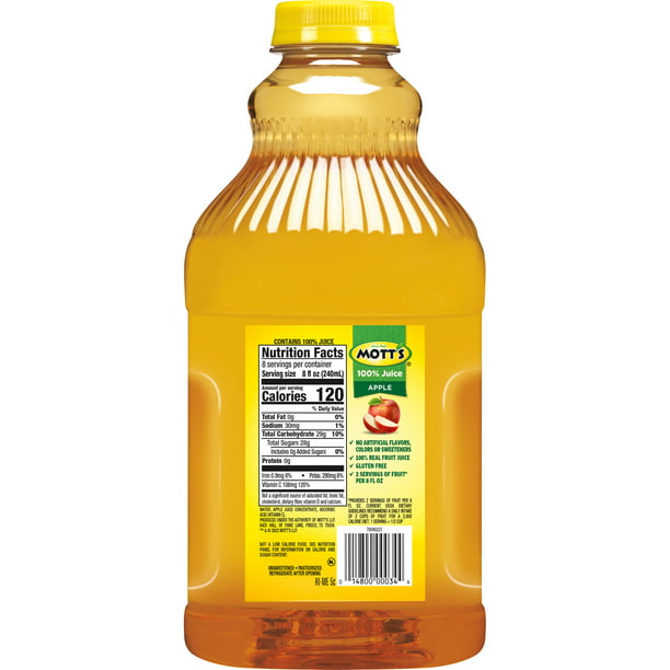 Botella de 64 fl oz de jugo de manzana 100% original de Mott's