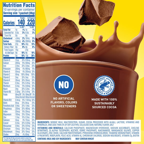 Carnation Breakfast Essentials Nutritional Powder Drink Mix Rich Milk Chocolate 10 - Paquetes de 36 g