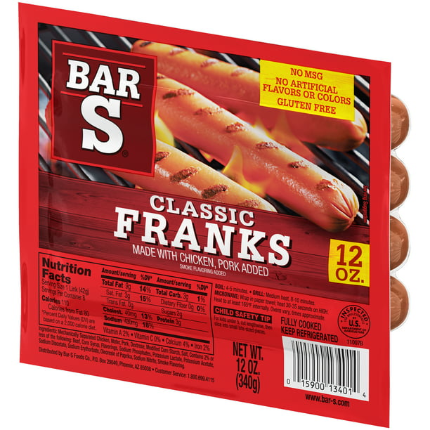 Bar S Classic Chicken Franks 12 oz 8 unidades