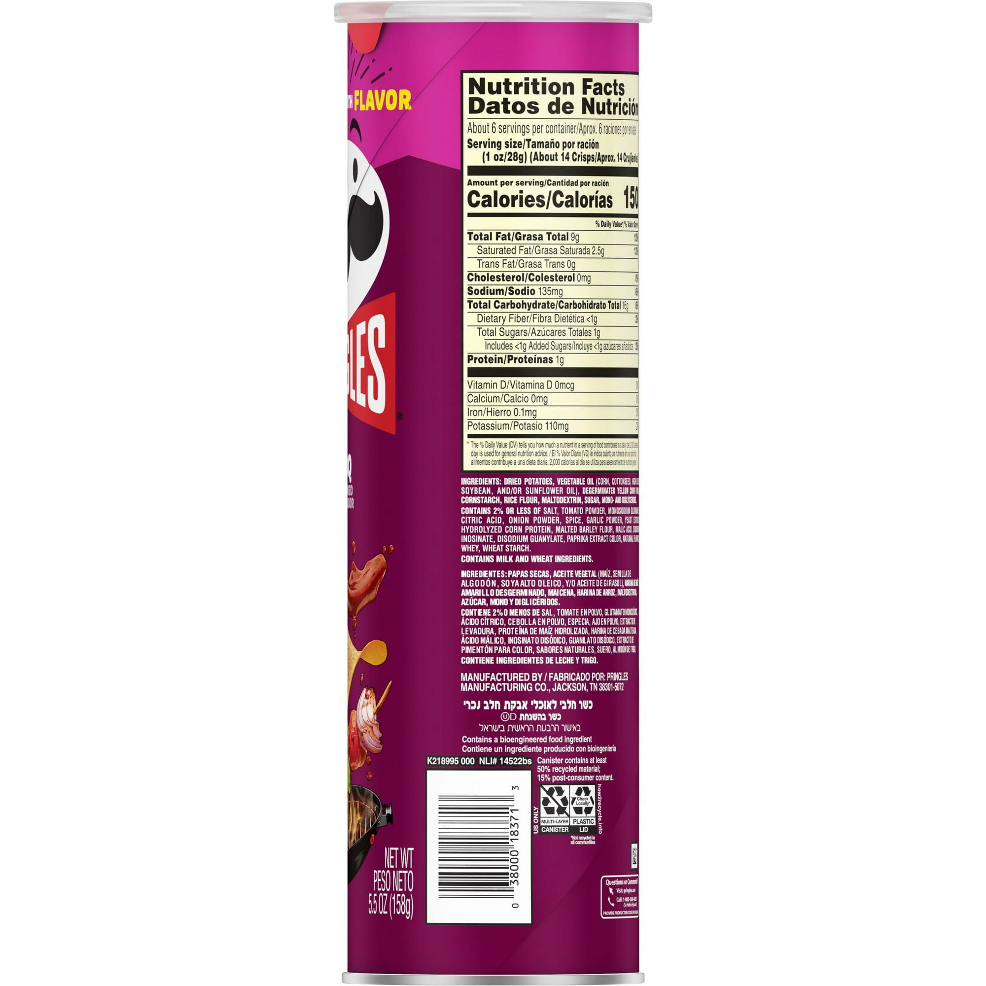 Pringles BBQ Potato Crisps Chips 5.5 oz