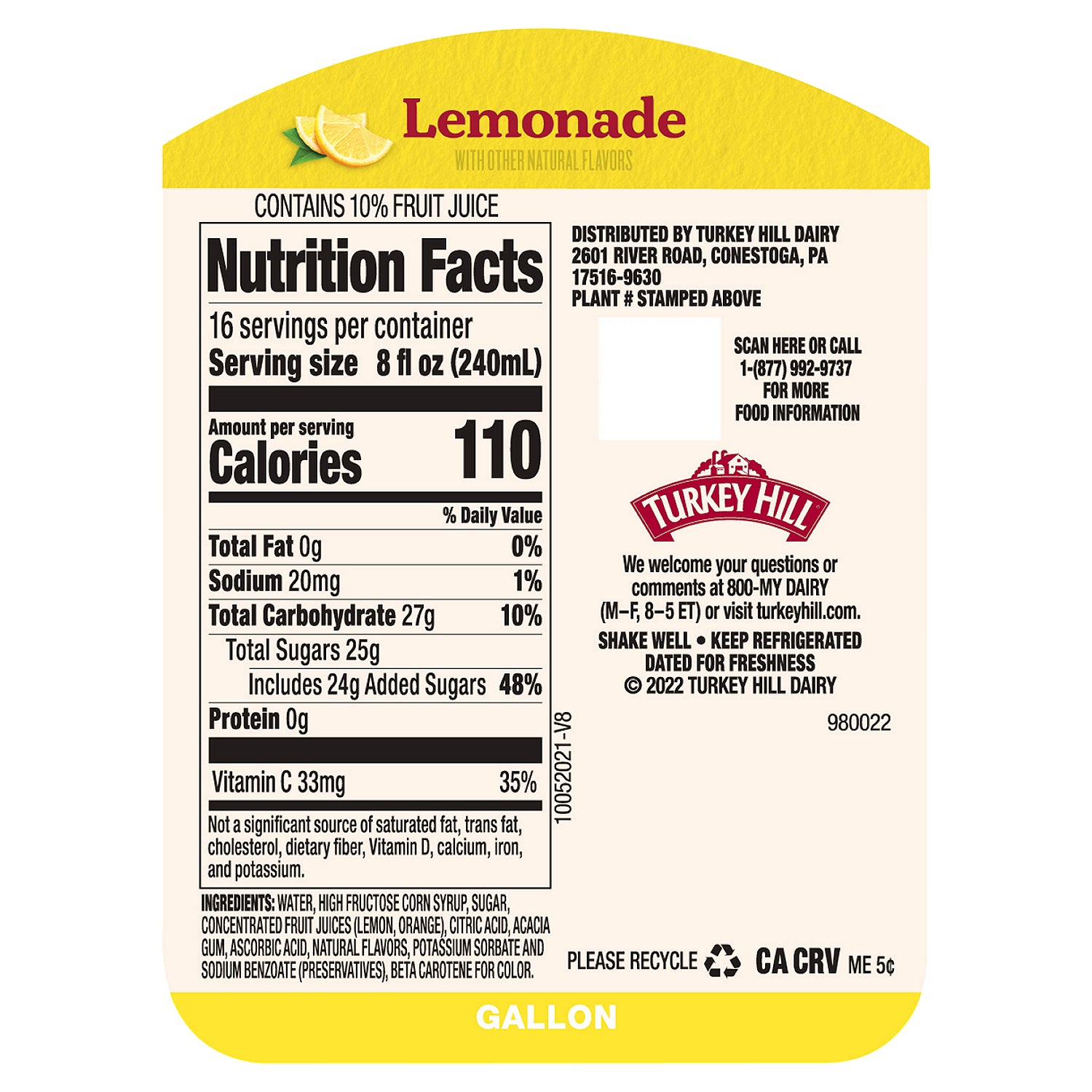 Turkey Hill Lemonade one gallon