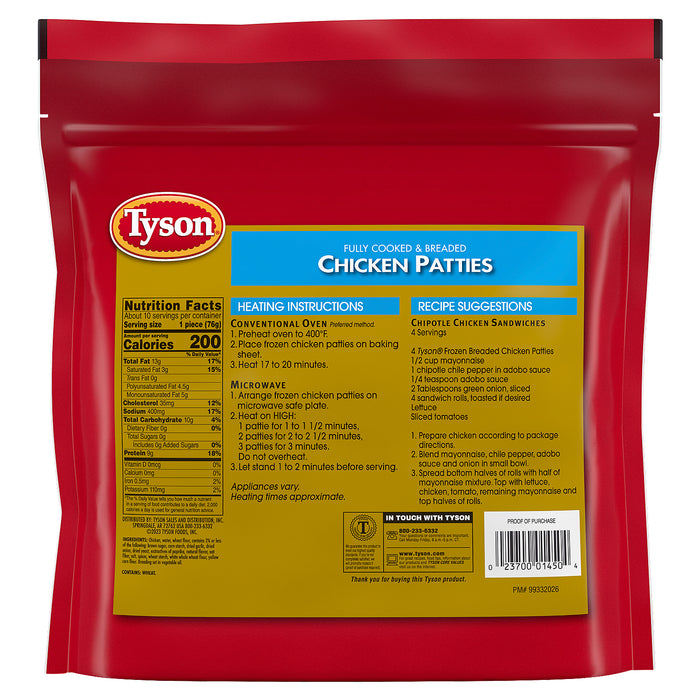 Tyson Fully Cooked & Breaded Chicken Patties 26 oz