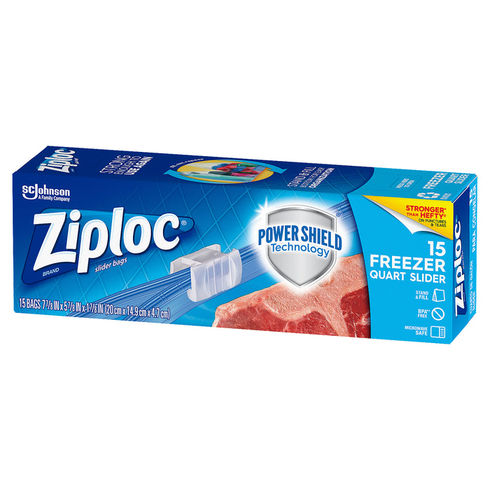 Ziploc Brand Slider Freezer Quart Bags with Power Shield Technology 15 Count