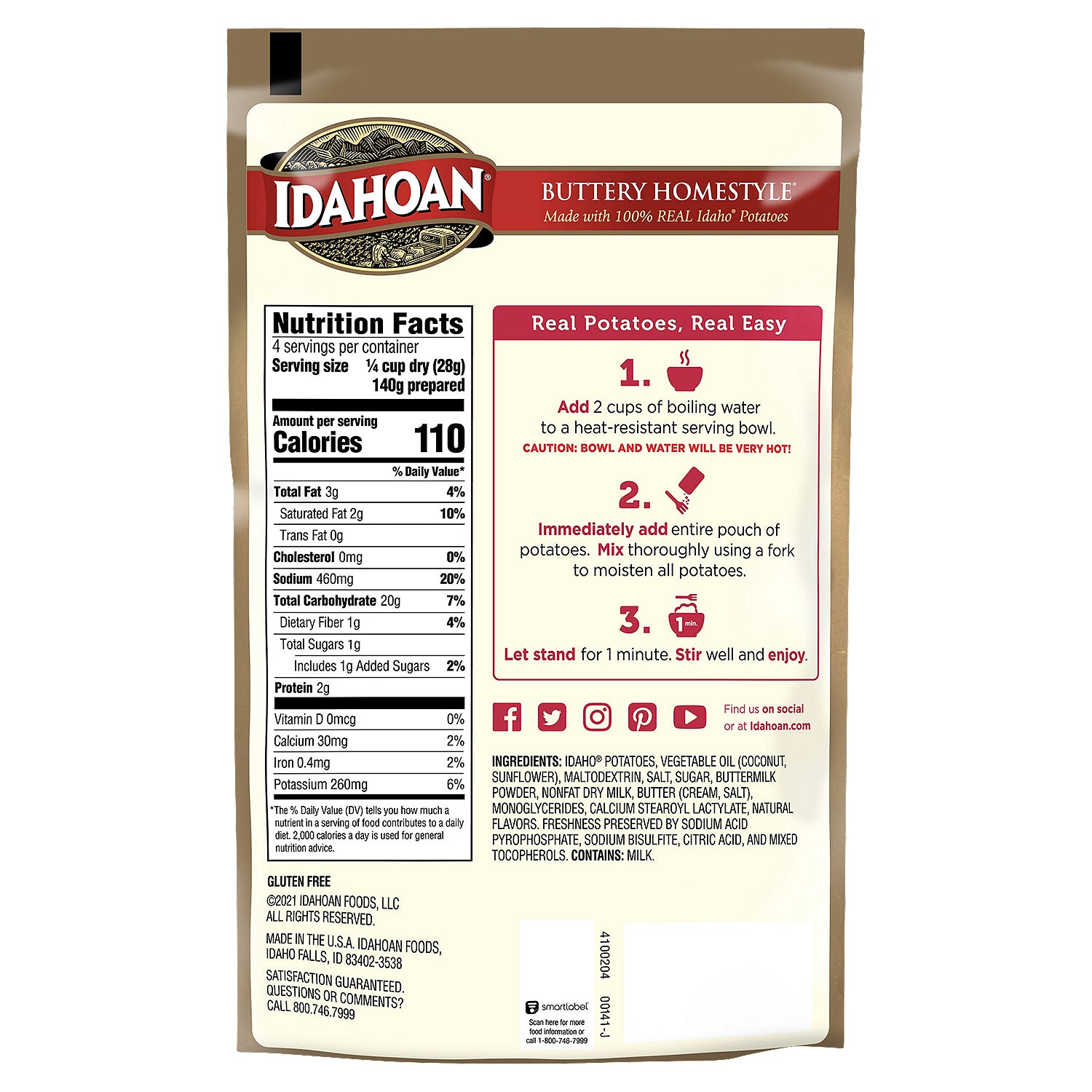 Idahoan Buttery Homestyle® Mashed Potatoes 4 oz Pouch