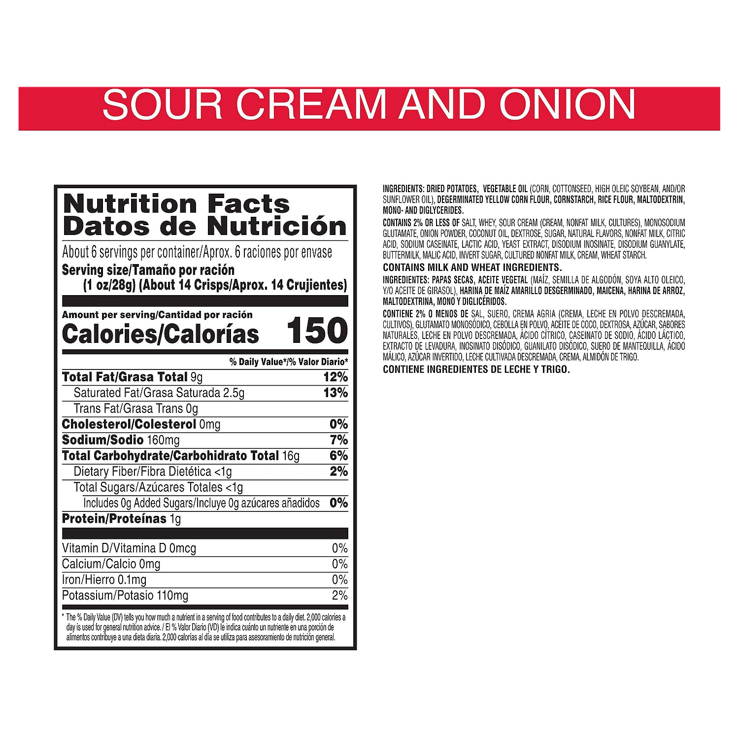 Pringles Sour Cream and Onion Potato Crisps Chips 5.5 oz
