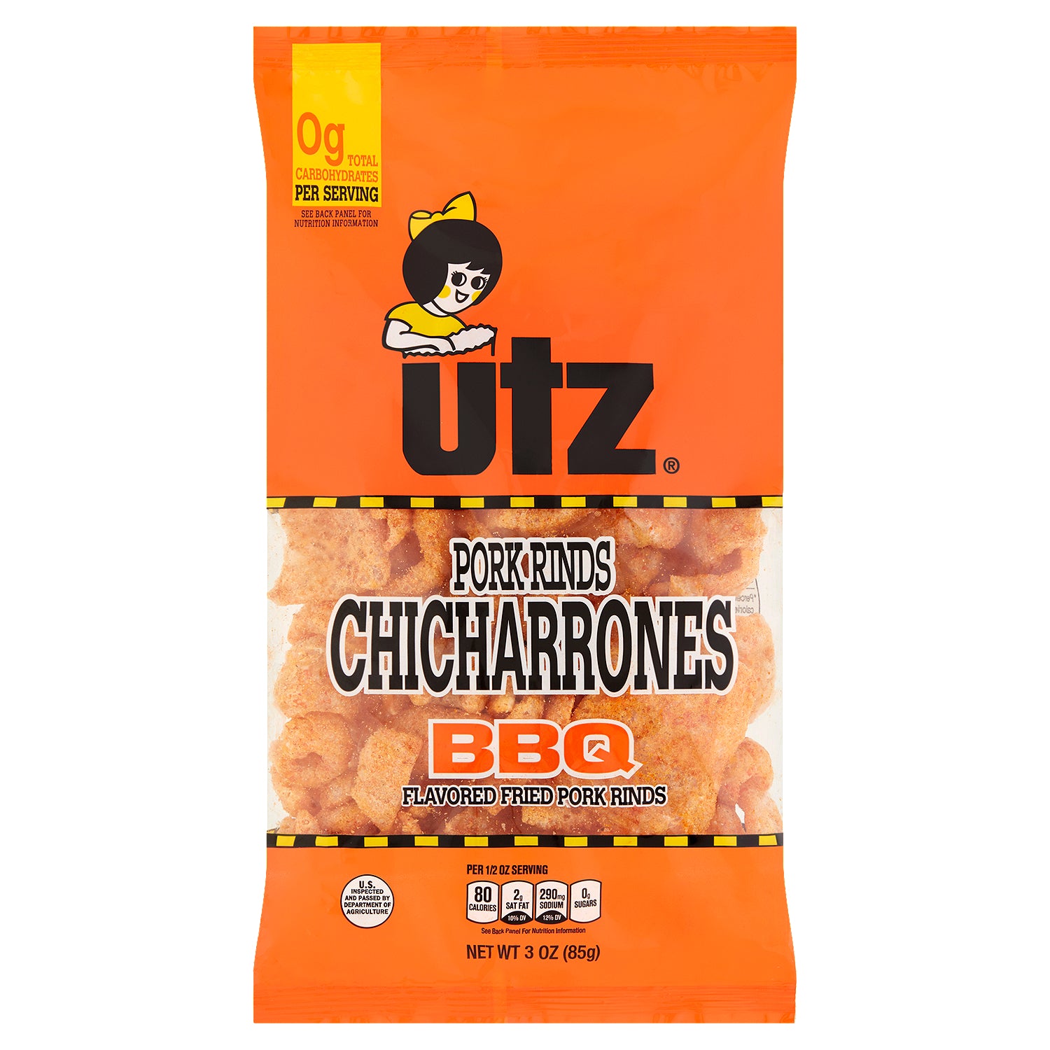 Utz Chicharrones BBQ Flavored Fried Pork Rinds 3 oz