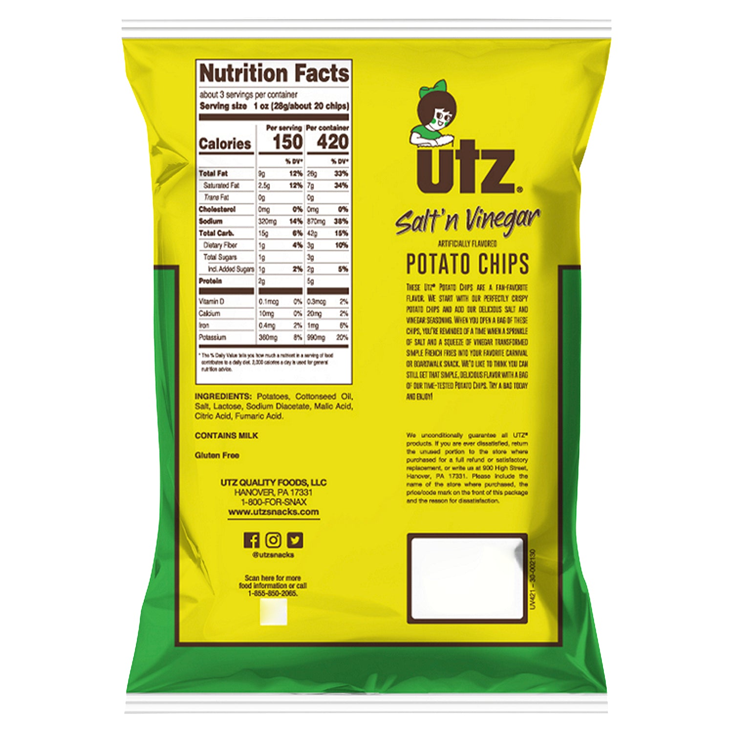 Utz Salt'n Vinegar Potato Chips 2.75 oz