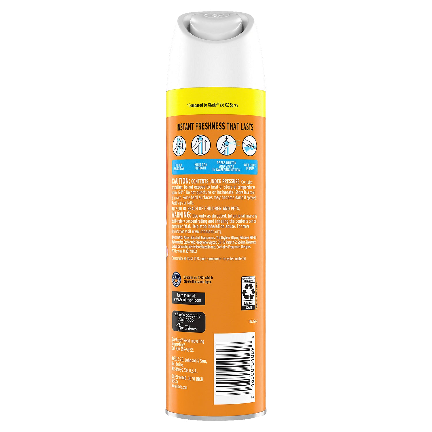 Glade Aerosol Spray Ambientador Hawaiian Breeze Fragancia con aceites esenciales 8.3 oz