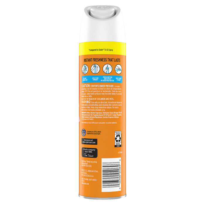 Glade Aerosol Spray Ambientador Hawaiian Breeze Fragancia con aceites esenciales 8.3 oz