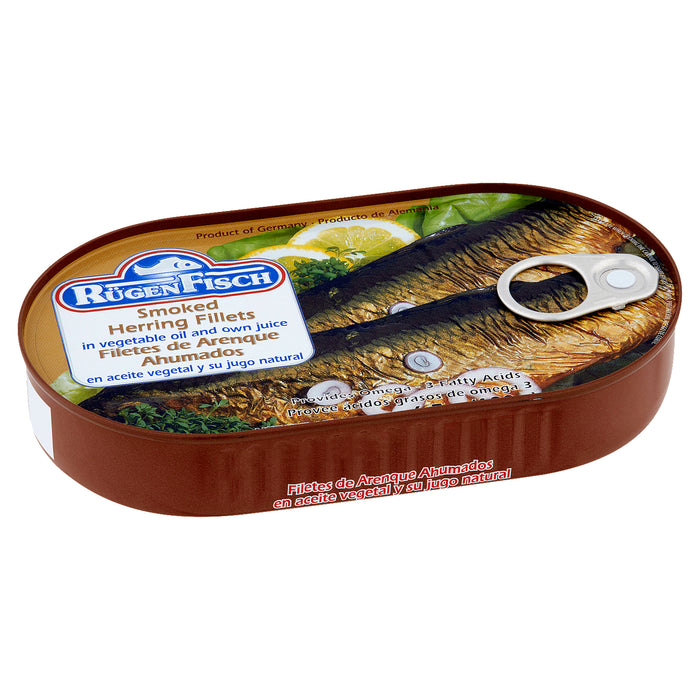 Rügen Fisch Filetes de Arenque Ahumado en Aceite Vegetal y Jugo Propio 6.7 oz