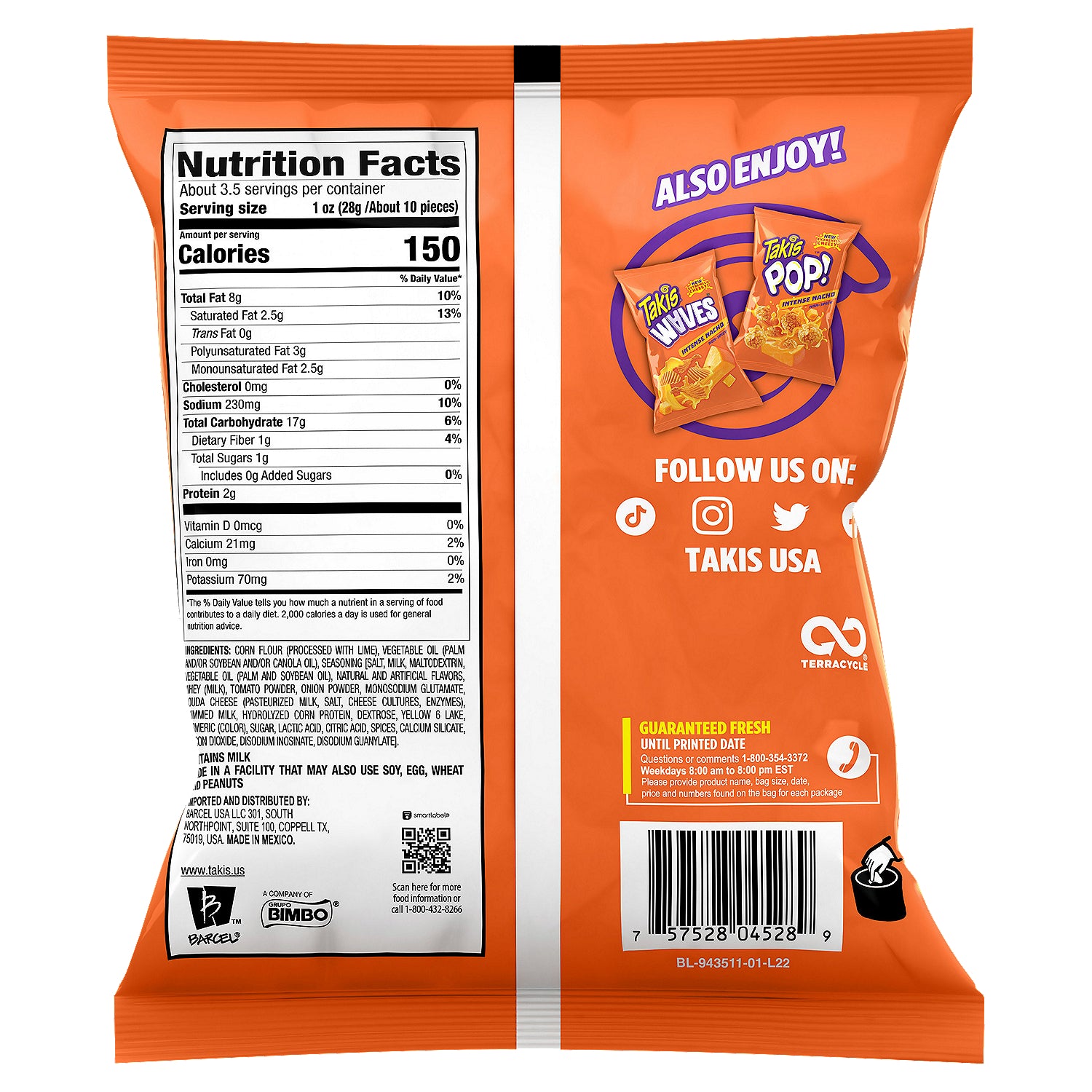 Takis Intense Nacho Rolls 3.25 oz Bag Nacho Cheese Flavored Cheesy Tortilla Chips