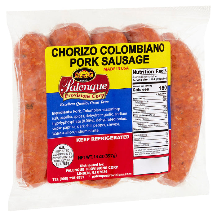 Palenque Provisions Corp Chorizo ​​Colombiano Salchicha De Cerdo 14 oz